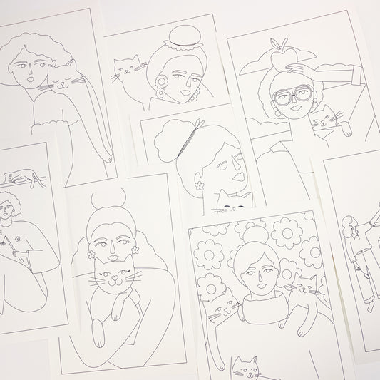 Cat Lady Set - Ilustraciones para colorear version digitial/imprimible