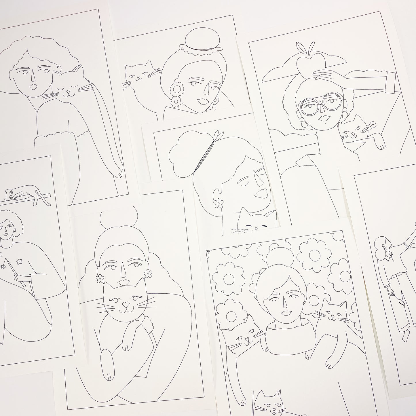 Cat Lady Set - Ilustraciones para colorear version digitial/imprimible
