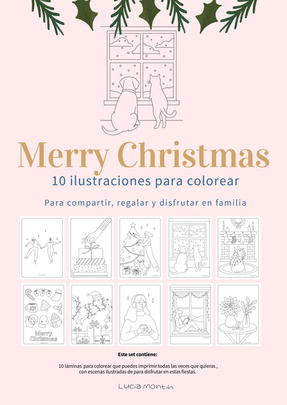 Set de 10 láminas navideñas para imprimir y colorear – Versión digital