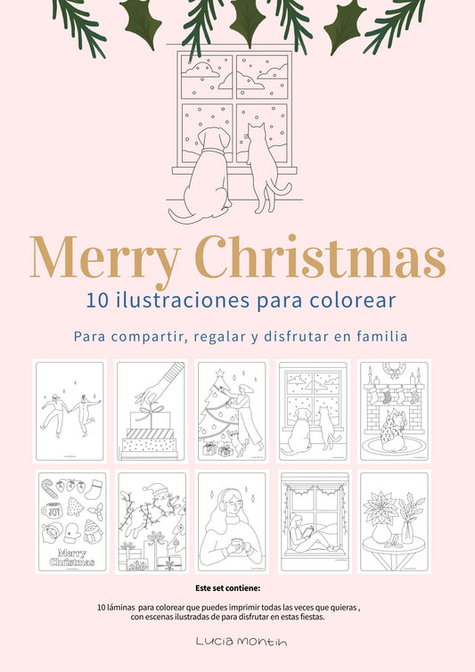 Set de 10 láminas navideñas para imprimir y colorear – Versión digital