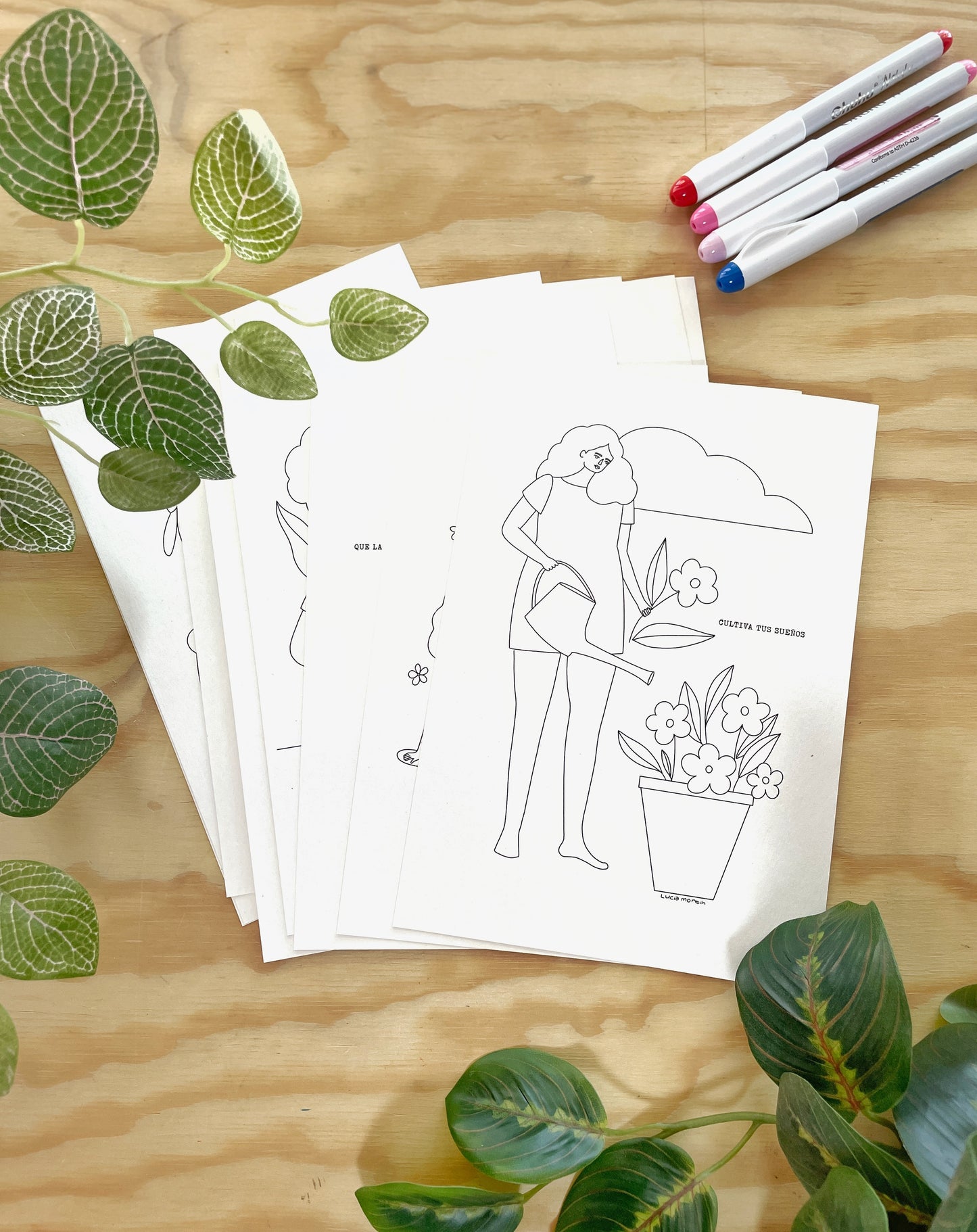 Set de 12 postales/láminas inspiradoras para colorear