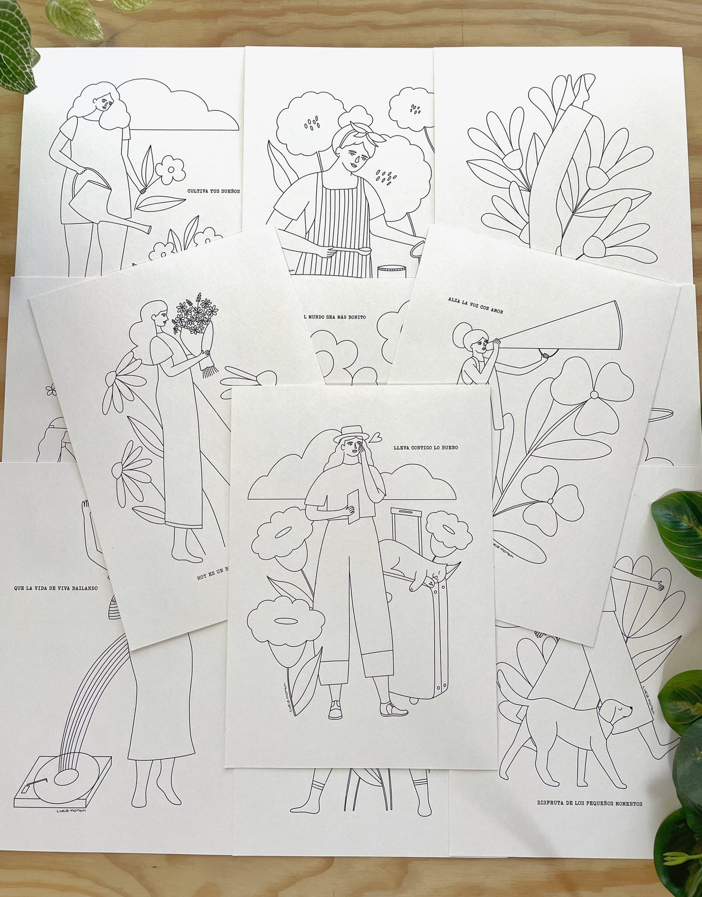 Set de 12 postales/láminas inspiradoras para colorear