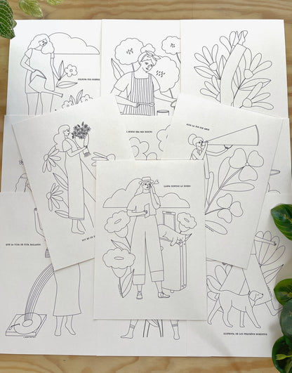 Set de 12 postales/láminas inspiradoras para colorear