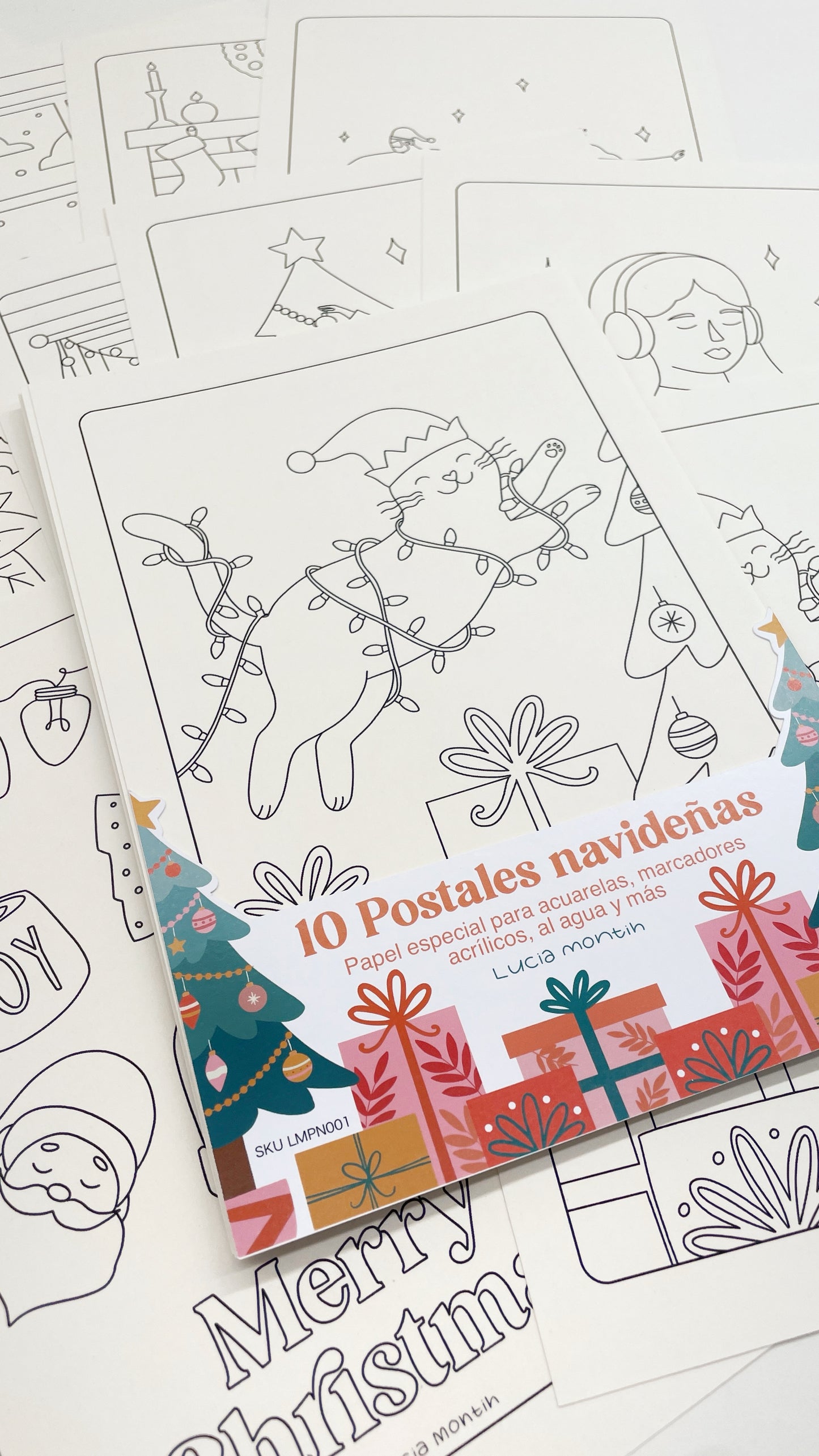 Set de 10 postales navideñas para colorear