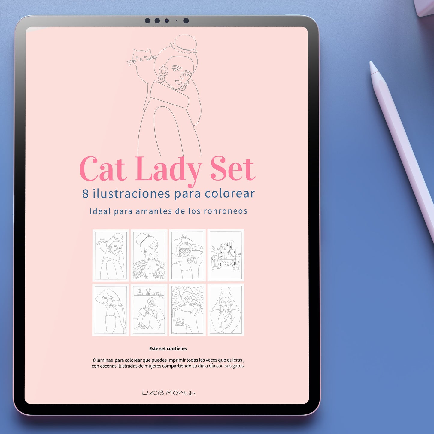 Cat Lady Set - Ilustraciones para colorear version digitial/imprimible