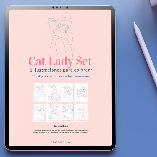 Cat Lady Set - Ilustraciones para colorear version digitial/imprimible